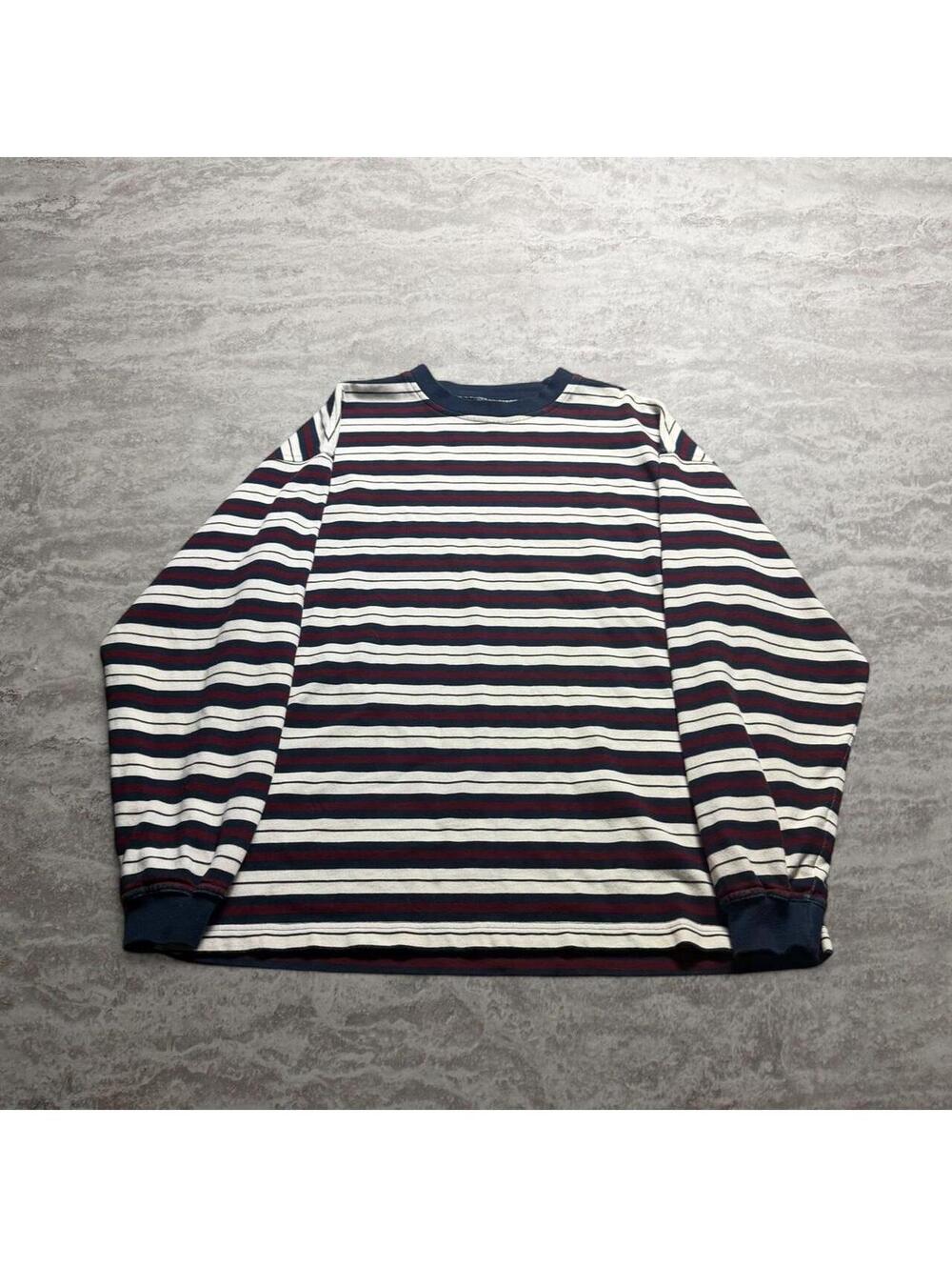 Vintage Structure Striped Long Sleeve Shirt Medium Navy Burgundy